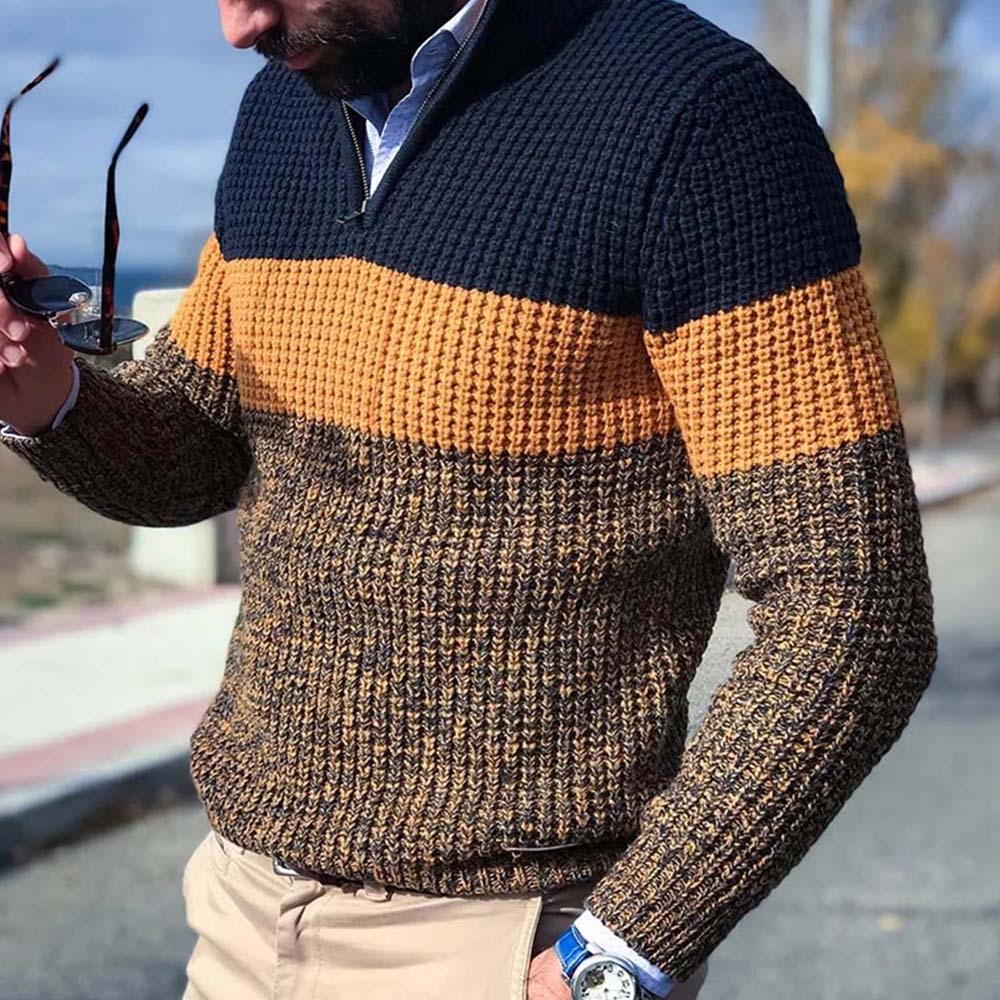 스웨터 남성 의류 컬러 블록 패션 남자 슬림 플러스 사이즈 니트 풀오버 긴 소매 탑 가을 겨울 남성 스웨터 니트